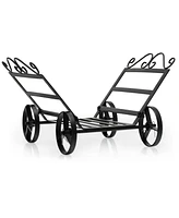 Sugift Firewood Rack Decorative Rustproof Steel Fireplace Log Holder with Wheels