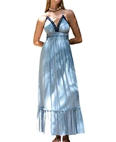 Cupshe Women's Sky Blue Halterneck Lace Maxi Beach Dress