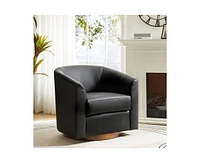 Hulala Home Haley 30.5" Wide Modern Swivel Barrel Chair with Solid Wood Base