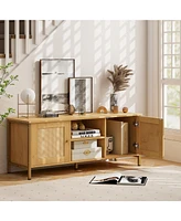 Skonyon Boho Tv Stand for Tv up to 55 Inches with Faux Rattan Door-Natural