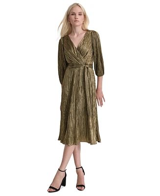 Dkny Women's Faux-Wrap Metallic Balloon-Sleeve Dress