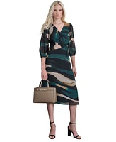 Dkny Women's Printed Balloon-Sleeve Side-Twist Dress