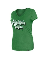 New Era Women's Green Philadelphia Eagles Enzyme Wash Low V-Neck T-Shirt