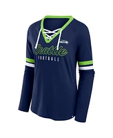 Fanatics Women's College Navy Seattle Seahawks Won and Done Lace-Up Long Sleeve Fashion Top