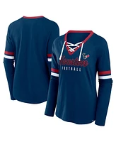 Fanatics Women's Navy Houston Texans Won and Done Lace-Up Long Sleeve Fashion Top