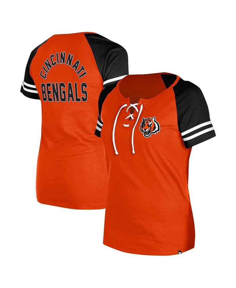 New Era Women's Orange Cincinnati Bengals Lace-Up Raglan T-Shirt