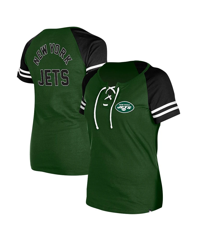 New Era Women's Green York Jets Lace-Up Raglan T-Shirt