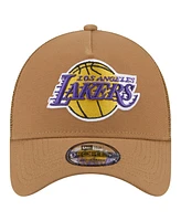 New Era Men's Tan Los Angeles Lakers 9FORTY A-Frame Trucker Adjustable Hat