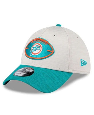 New Era Men's Stone/Aqua Miami Dolphins 2024 Sideline Historic 39THIRTY Flex Hat