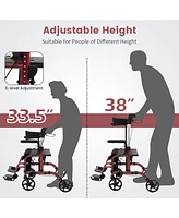 Sugift Folding Rollator Walker with Seat and Wheels Supports up to 300 lbs-Red