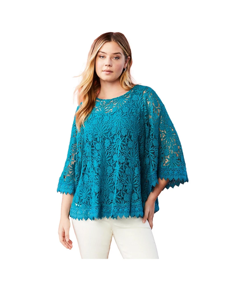 June + Vie Women's Plus Boatneck Lace Top