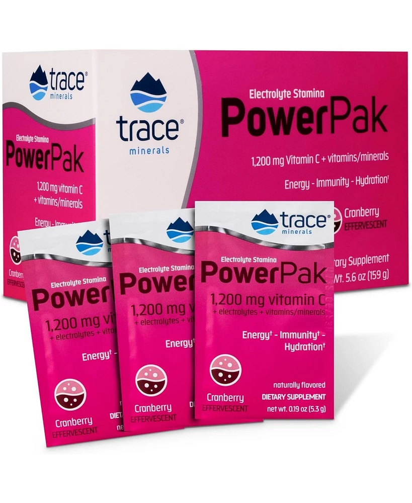 Trace Minerals Power Pak Electrolyte Powder Packets | 1200 mg Vitamin C, Zinc, Magnesium | Boost Immunity