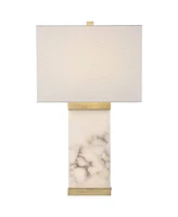 Mindy Modern Table Lamp 24 3/4" High with Nightlight White Gray Alabaster Gold Metal Rectangular Shade for Bedroom Living Room House Home Bedside Nigh