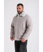 Furniq Uk Men's Leather Shearling Jacket, Beige