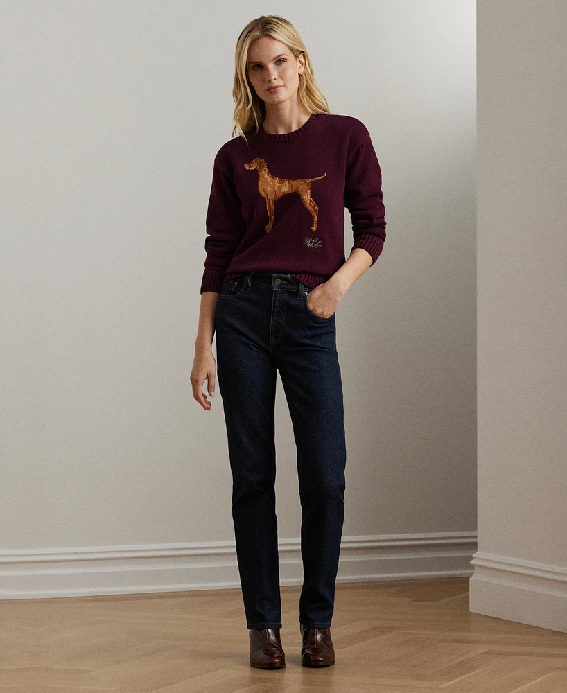 Lauren Ralph Women's Intarsia-Knit Vizsla Cotton Sweater