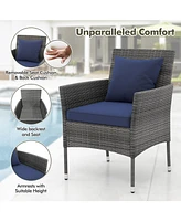 Skonyon 3 Pieces Patio Furniture Set with Cushioned Patio Chairs and Tempered Glass Coffee Table-Navy