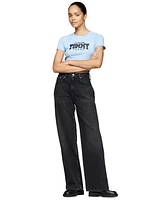 Tommy Jeans Women's Cotton Glitter Slim Cropped Varsity Tee