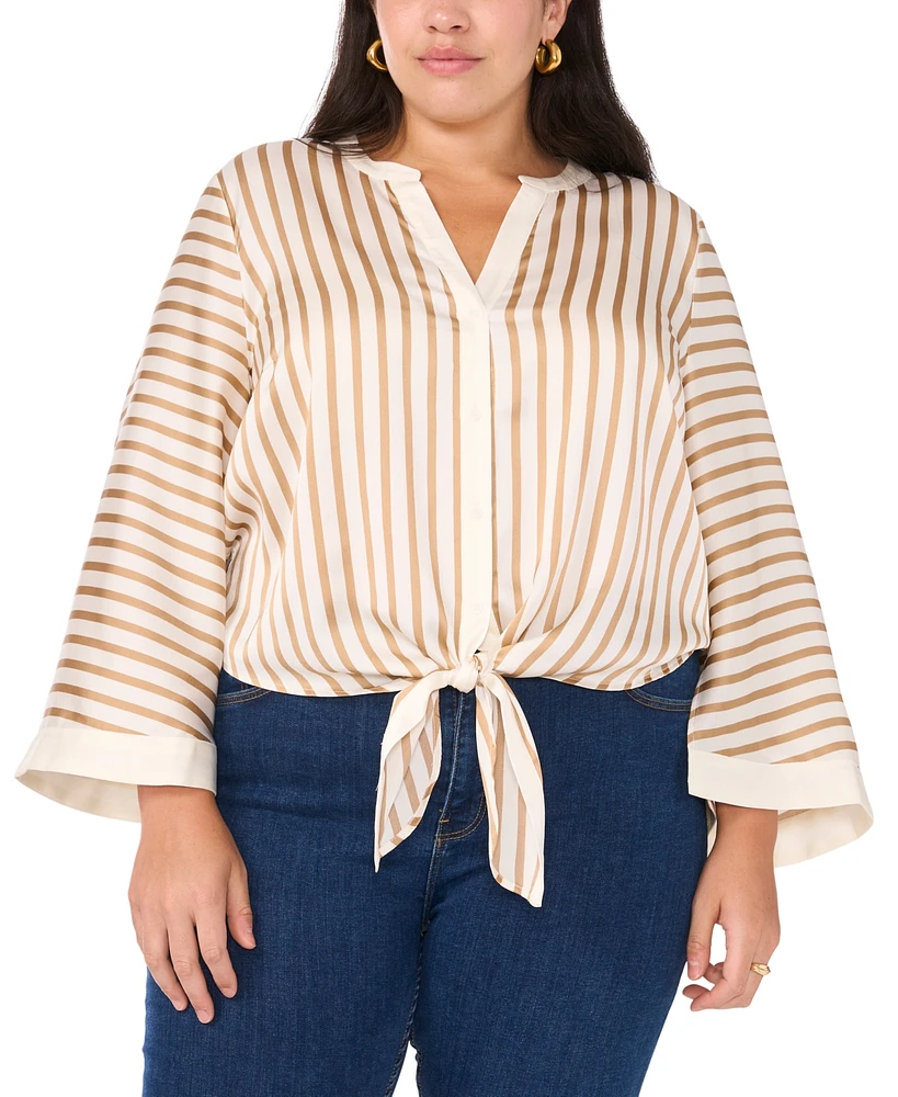 Vince Camuto Women's Plus Tie-Hem Striped Wide-Sleeve Blouse