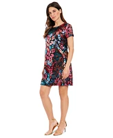 London Times Petite Floral-Sequin Round-Neck T-Shirt Dress