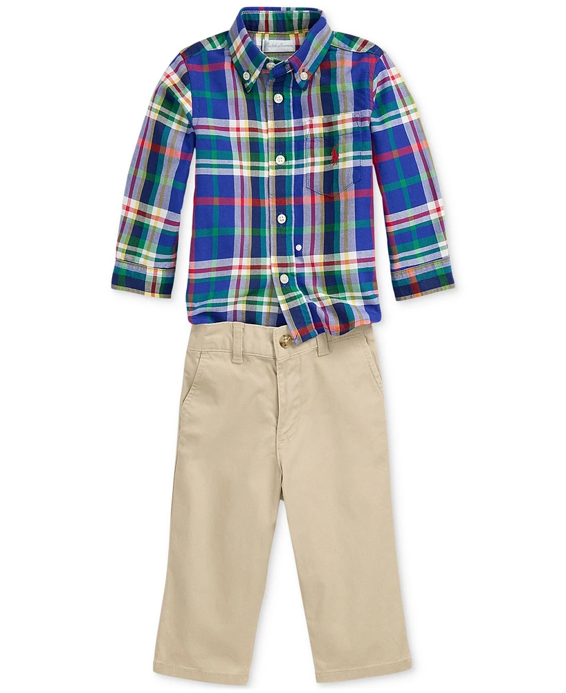 Polo Ralph Lauren Baby Boys Plaid Shirt & Chino Pants, 2 Piece Set