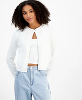 Madden Girl Juniors' Crewneck Mossy Button-Front Cardigan
