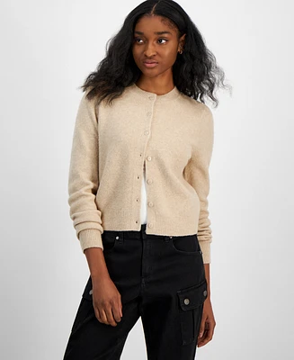 Madden Girl Juniors' Crewneck Mossy Button-Front Cardigan