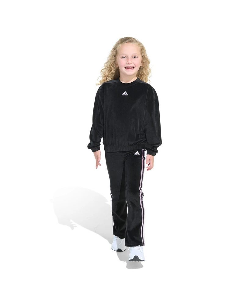 adidas Little & Toddler Girls Crewneck Velour, 2-Piece Set