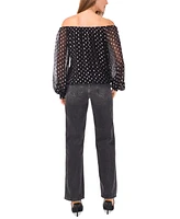 Vince Camuto Women's Clip Dot Off The Shoulder Tie Front Blouse