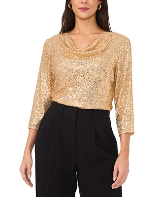 Vince Camuto Women's Sequined Cowlneck 3/4-Sleeve Top