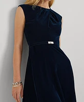 Lauren Ralph Petite Belted Velvet Cap-Sleeve Dress