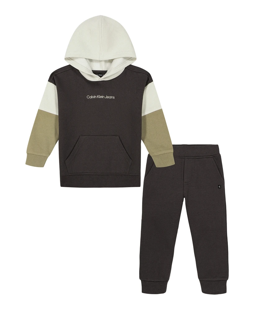 Calvin Klein Little Boys Logo Colorblock Fleece Hoodie Joggers 2-Piece Set