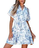 Cupshe Women's Floral Print Drawstring Shirt Beach Dress