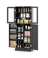 Costway 63.5" Tall Kitchen Pantry Storage Cabinet with Glass Door Shelves