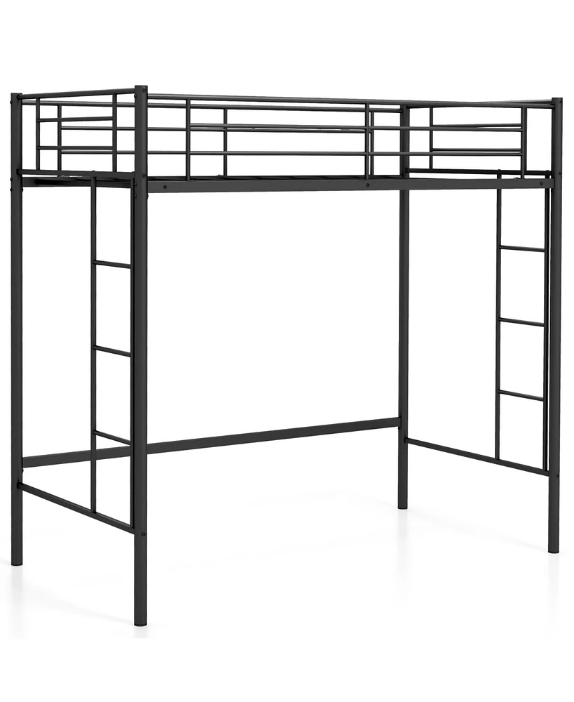 Costway Twin Size Loft Bed Heavy Duty Metal Loft Bed Frame with Safety Guardrail