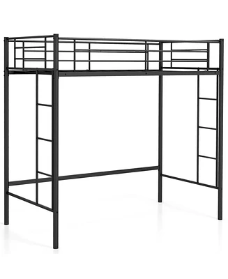 Costway Twin Size Loft Bed Heavy Duty Metal Loft Bed Frame with Safety Guardrail