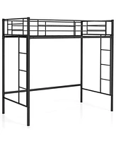 Costway Twin Size Loft Bed Heavy Duty Metal Loft Bed Frame with Safety Guardrail