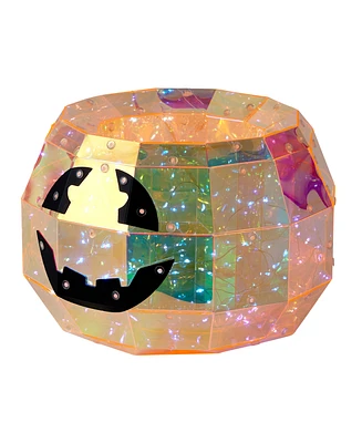 Seasonal Prismatic Iridescent Pumpkin Candy Box 8.86", Led Lights