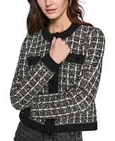 Karl Lagerfeld Paris Petite Checkered Cardigan Sweater