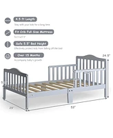 Kids Toddler Wood Bed Bedroom Furniture w/ Guardrails