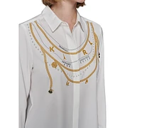 Karl Lagerfeld Paris Petite Necklace Blouse