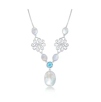 Simona Sterling Silver Oval Mop & Blue Topaz, Designed Necklace