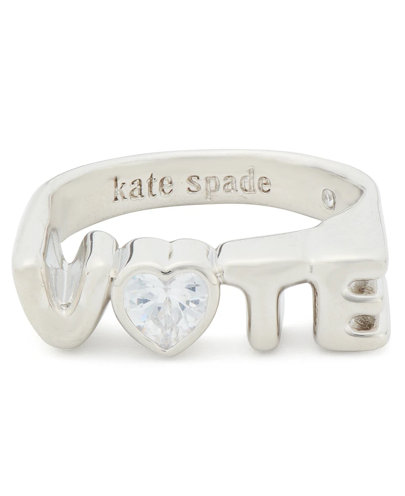 Kate Spade New York Silver-Tone Cubic Zirconia Heart Vote Signet Ring