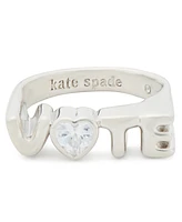 Kate Spade New York Silver-Tone Cubic Zirconia Heart Vote Signet Ring