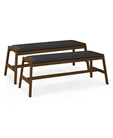 Costway 1 Pcs 50" Long Solid Wood Dining Bench with Faux Leather Padded Seat Rubber Wood Frame