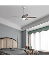 Skonyon 52 Inch Ceiling Fan with Lights and 3 Lighting Colors-Silver Gray