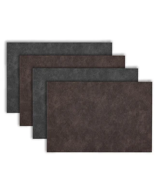 Dainty Home Florence Grey and Brown Reversible Leather Wipe Clean Placemat 12" x 18" Rectangular Placemats Set of 4