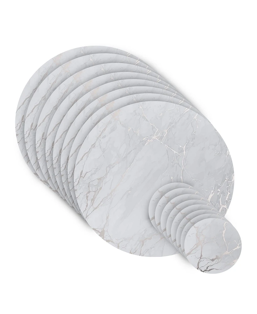 Dainty Home Marble Cork Table Set With 8 Foil Printed Marble Granite Designed Thick Cork Textured 15" x 15" Round Placemats and 8 Round Coasters 4" x
