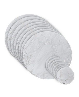 Dainty Home Marble Cork Table Set With 8 Foil Printed Marble Granite Designed Thick Cork Textured 15" x 15" Round Placemats and 8 Round Coasters 4" x