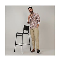 Men's Pale Yellow & Mocha Brown Abstract Block Shirt