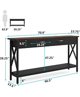 Tribesigns 70.9 inch Console Table with 2 Drawers, Long Sofa Tables with Large Wood Tabletop Heavy Duty Metal Frame for Entryway Behind Couch Hall Foy